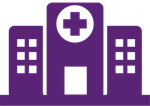 3 purple building denoting a hospital