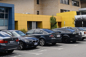Cars in parking bays at Rockingham General Hospital